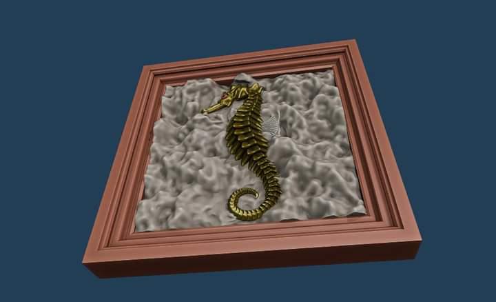 FOSSILIZED FRAMED SEA HORSE